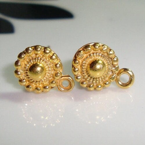 Une paire de bouchons d'oreille vintage en filigrane baliness en vermeil 24 carats sur argent sterling, avec renfort inclus, 8 x 11 mm, EP-0013