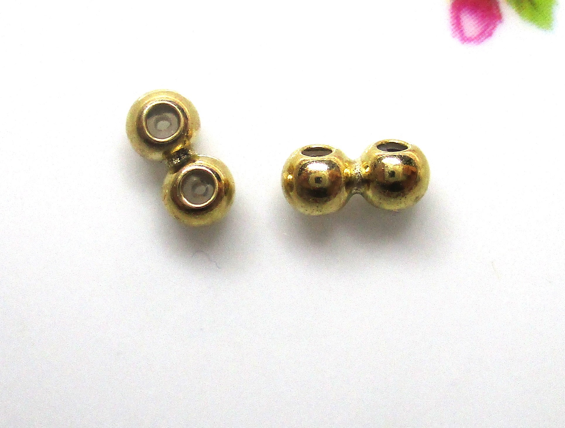3 row Diamond 18k Solid Gold Large Hole Beads / Jewelry Making Findings for  Necklace or Charm Bracelet