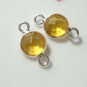 2 pcs, 14x7mm, 6mm stone, Citrine Quartz Sterling silver Bezel Rim Pendant Connector, November Birthstone, GS-0050