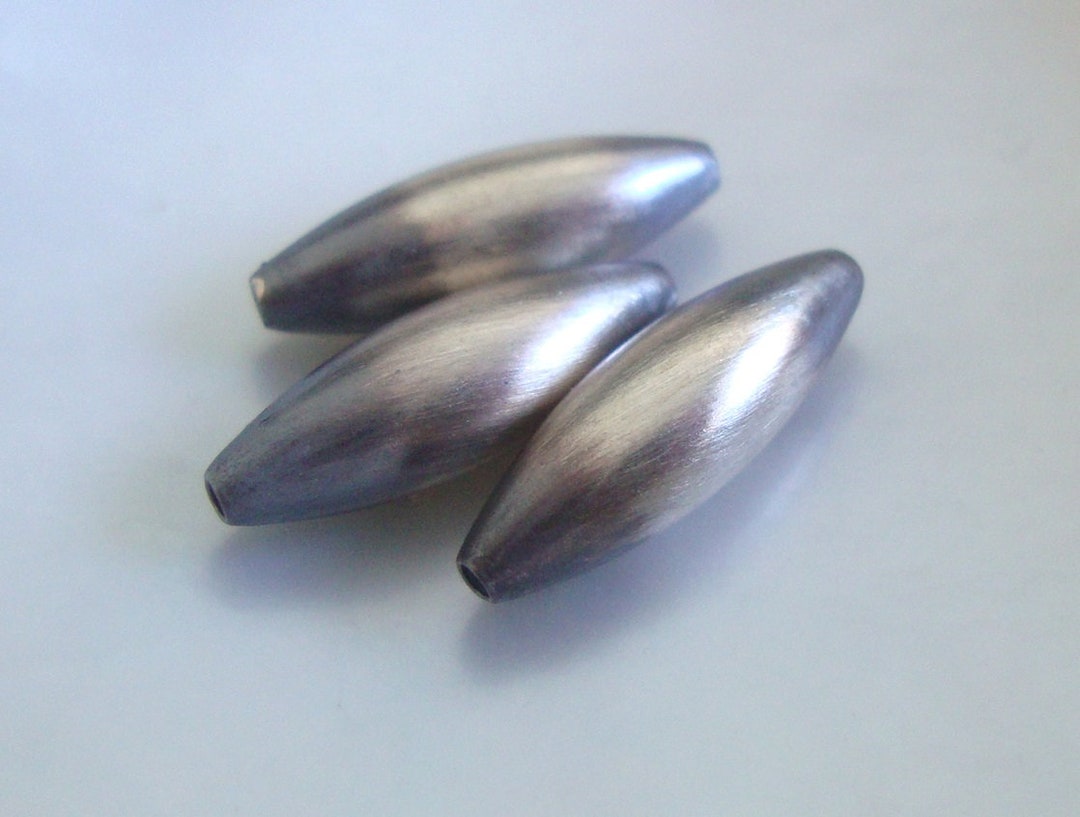 2 Pcs, 15x5mm, 1.5mm Hole, 925 Sterling Silver Navajo Torpedo Pearls, Oxidized Seamless Torpedo