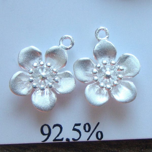 bulk 10 pcs. 10x12mm, Cherry Blossom Flower Pendant Charm Finding, 925 Sterling Silver Lovely Sakura Flower Charm, PC-0023