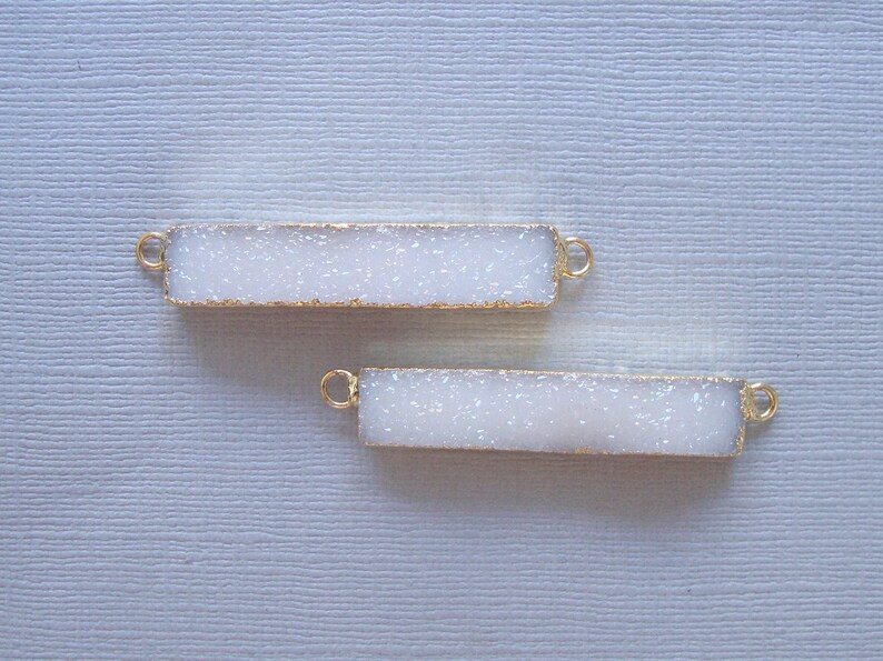Natural White Drusy Druzy Bar Pendant 40mm Double Bail Drusy Gold Bar Pendant W43
