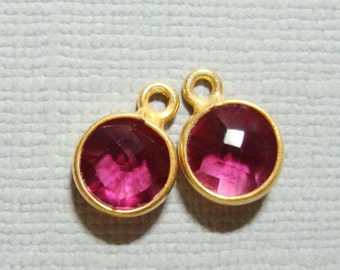 2 pcs, 10x7mm, 6mm stone, Tourmaline Pink Quartz Vermeil Sterling silver Bezel Rim Pendant Charm, Ruby Red,July birthstone, 07-TourP