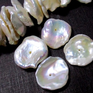 6 pearl lot, 14-16mm, Freshwater Fresh Water Keshi Pearls, CornFlake Pearl, Lustrous Genuine Rainbow Hue, Iridenscent Natural Color, P-0107
