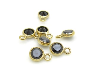 Lote de 10 piezas, 3 mm, 1/20, colgante pequeño de ónix negro con circonita cúbica AAA, chapado en oro de 14 quilates, charm de circonita cúbica negra, colecciones minimalistas, PC-0237-bo