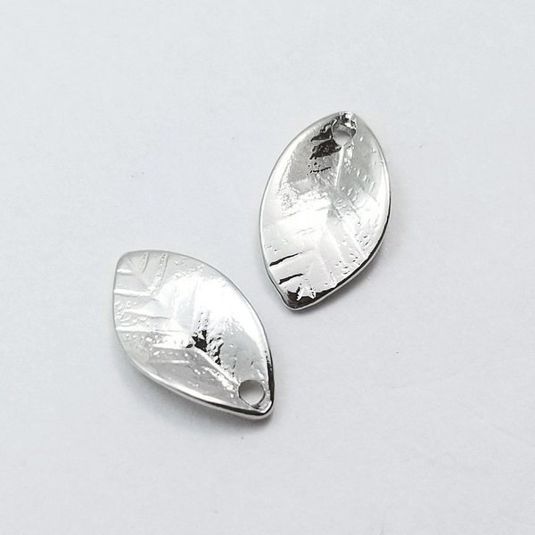 4 pcs, Beautiful Finish Leaf Charm Pendant, 12x7mm, Silver, PC-0333