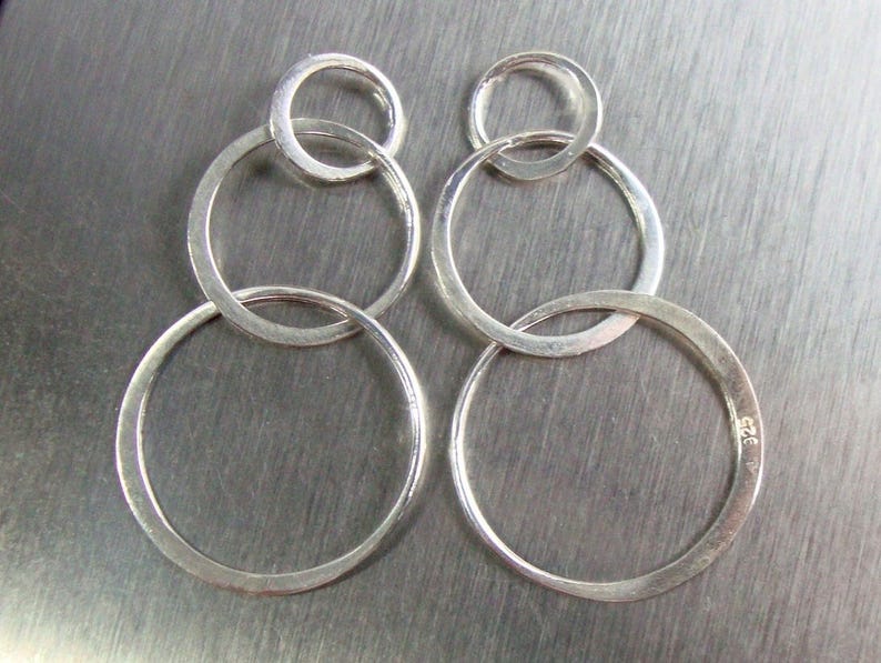 Past Present Future Half Hammered Triple circles Link Infinity L3720 925 Sterling Silver 3 Eternal Circles Bulk 6 pcs 37x20mm
