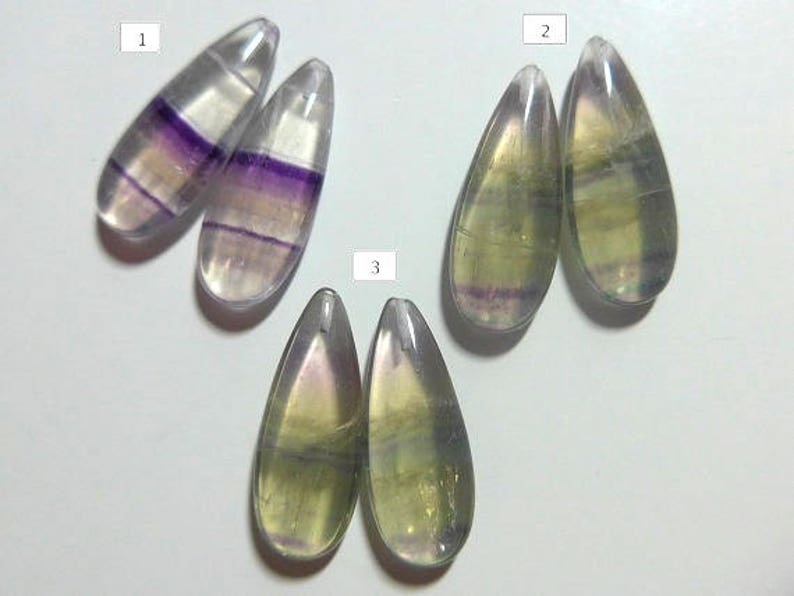 24x10mm a24-3 AAA Spectacular Natural Rainbow Fluorite Yellow Crystal Pendant Half Drilled Smooth Pear Briolette A pair