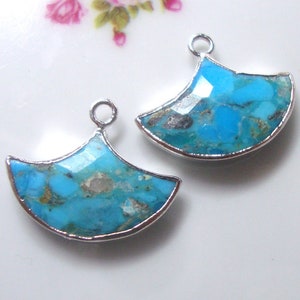 1-2 pcs, Organic Natural Turquoise Silver Electroplated Artsy Fan Pendant Earring Finding, December Birthstone, GS-0002-T image 1