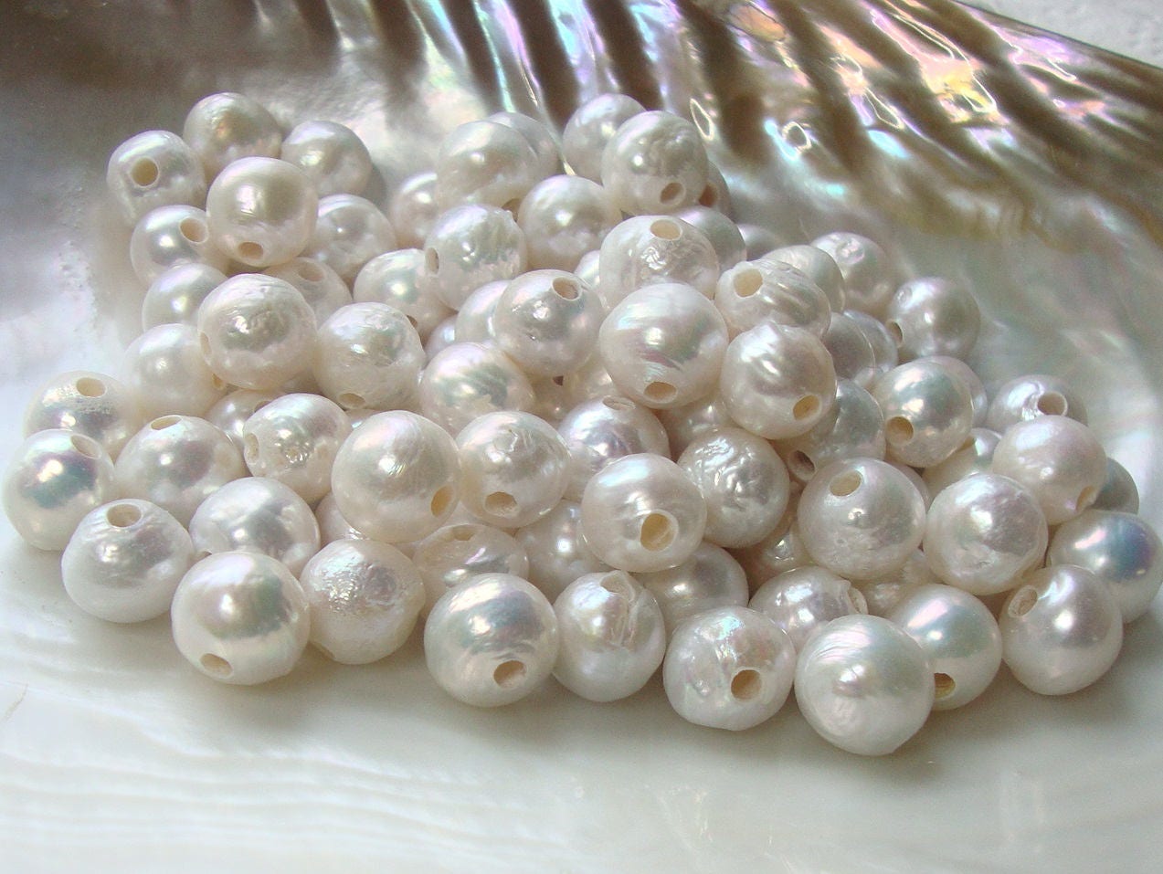 Bulk 10 Pcs, 10-10.5mm, 2.0mm Hole, Kasumi Like Creamy White