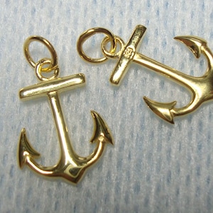 Bulk 10 pcs, 18K Gold over 925 Sterling Silver Anchor Charm Pendant, High Quality Findings, High Polished, 15x12mm, PC-0044