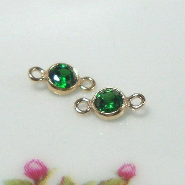 2 pcs, 3mm, 14K Gold Filled Emerald Green AAA CZ Tiny Bezel Connector, May Birthstone, Minimalist Collections, CC-0108-5