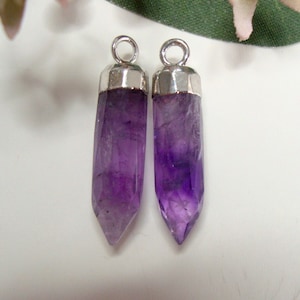 One Pair, 18-19x5-6mm, Natural Amethyst Silver Electroplated spike Pendant, earring findings, GS-0134
