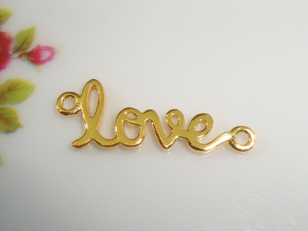 2 Pcs, LOVE, Artsy Sideways Love, 24K Gold Sterling Silver