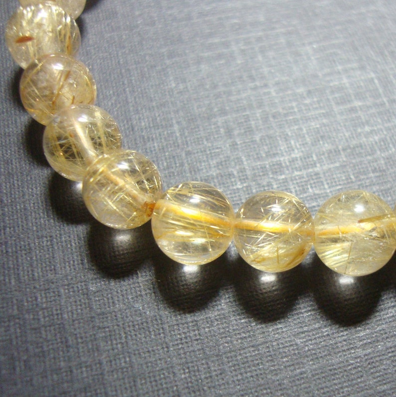7-7.5mm Genuine Golden Rutilated Quartz Smooth Round beads 05 7.0 Strand