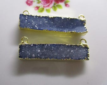 2 colgantes de barra de drusa azul de Londres, chapados en oro de 24 quilates, 35-40 mm