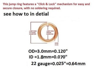 25 pcs, 3mm, 22ga gauge, 14k ROSE GOLD Filled Click & Lock open Jump Rings