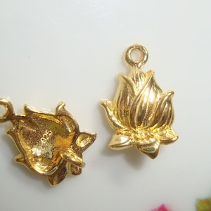 3D Lotus Flower Bud Connector Link, 2 pcs, 14x9mm, 24K Gold on 925 Sterling Silver - PC-0003