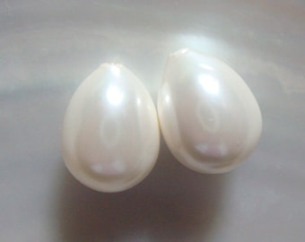 2 pcs, South Sea Shell Pearl Teardrop Briolette, half drilled, White Drop Pearl, perfect for bridal design, 10x13mm, SP-0010-w