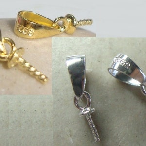 2 pcs, 18K Gold 925 Sterling Silver 3mm Cup and Peg Drop Bail, For Half drilled beads, PC-0456