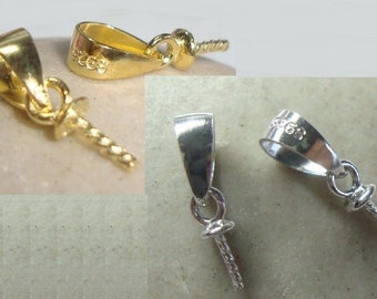 2 pcs, 18K Gold 925 Sterling Silver 3mm Cup and Peg Drop Bail, For Half drilled beads, PC-0456