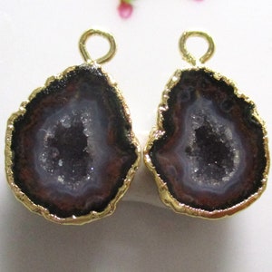 Natural Mexican Tobasco Agate Half Geode, Geode Halves Pair, Dipped and Electroplated in 24K gold, 11-12x18mm, PC-0519-9