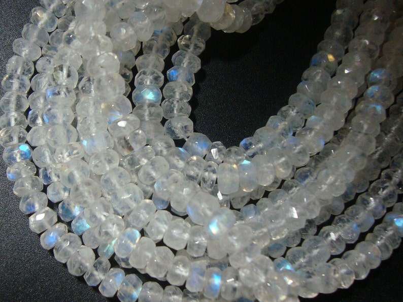 AA Rainbow Blue MOONSTONE Rondelles Mini 2 Strand, 4-4.5 mm image 1