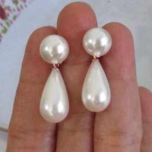 3 pairs, 10x18mm, Huge South Sea SHELL Ivory White Pearl Teardrop Briolette, perfect for bridal design, bulk sale, SP-0018-RB image 2