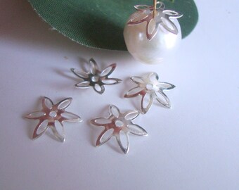 4 stuks, 9 x 1 mm, 925 sterlingzilveren delicate gebloemde kralenkapjes, CC-0314