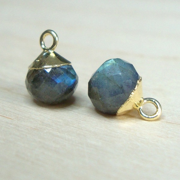 2 pcs, 6-6.5mm Labradorite Faceted Berries Onion Briolette Silver or Gold Electroplated Charm Drop, Tiny Labradorite Pendant, GS-0077-lab