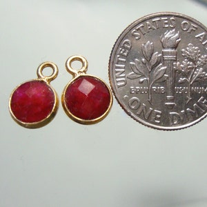 4 pcs, 10x7mm, 6mm stone, Dyed Ruby Gold Vermeil Sterling silver Bezel Rim Pendant Charm, 07-Ruby image 3