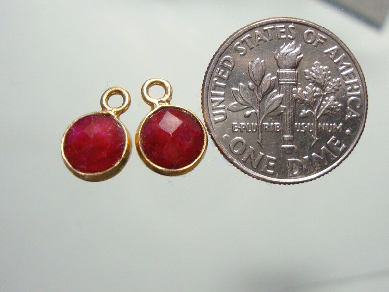 4 pcs, 10x7mm, 6mm stone, Dyed Ruby Gold Vermeil Sterling silver Bezel Rim Pendant Charm, 07-Ruby image 3