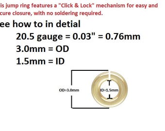 50, 200 pcs, 3mm, 20.5 gauge, 14k GOLD Filled Click & Lock Jump Rings, Open Jump rings, Strong Lock