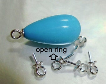 Bulk 100 pcs, 7x3mm, 925 Sterling Silver Open Ring Link Cup and Peg Drop, For Half drilled pearls and beads, CC-0217