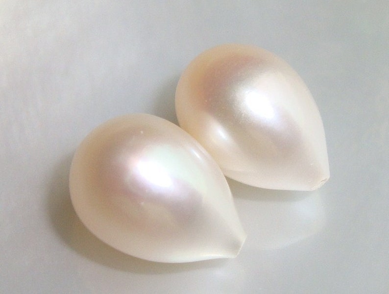 1 pair, 9-10x7-7.5mm, Wonderful lustrous, Gorgeous Genuine Fresh Water Full Drilled White Pearls Drop Shape, Best for Bridal, June Birthday image 1