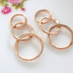2 pcs, 26x12mm, 18 Gauge, Rose Gold over Sterling Silver 3 Eternal Circles, Triple circles Link, Past Present Future, Minimalist
