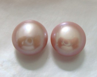 One Pair, 8.5-9mm, Fresh Water Pearl, Natural Rich Mauve Pink Mauve Mushroom Half Drilled Fresh Water Pearl, Pretty Freshwater Pearl, P-0360