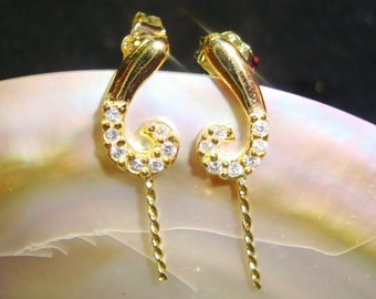18k Gold Sterling Silver Fancy Ear Post with Peg, CZ Ear Post Ear Nuts Included, Half Drilled Beads, Earrings Findings, Pendant Finding