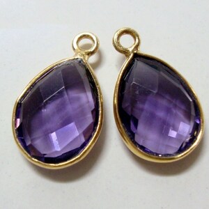 2 pcs, 16 x 10 mm, quartz améthyste violet larme pendentif à breloque en or sur argent sterling, pierre de naissance de février, 02