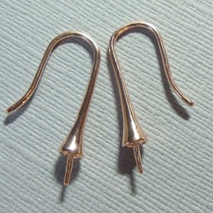 2 pairs, Rose Gold plate Sterling Silver Earring French Hooks Cone Conical bead cap for half drilled beads and drops - EW-0053