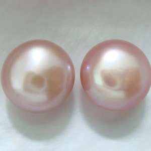 6-6.5mm, 2 pcs, AAA Fresh Water Pearl, Button Pink Mauve Half Drilled Cultured Freshwater Pearl, Glowing Pink Mauve Mushroom Pearl, P-0238