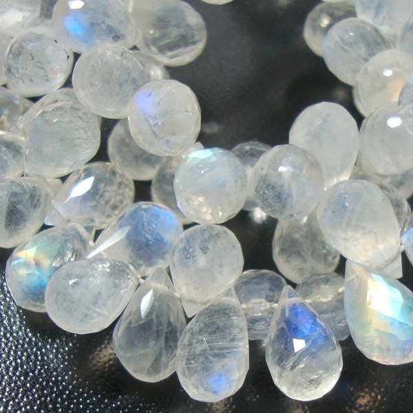 10 pcs, 7-8x5mm, Rainbow Blue Fire Moonstone Micro Faceted Teardrop Briolette - Very Fine Quality