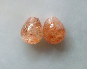 1 pair, 6x8mm, AA+ Sunstone Small Smooth Teardrop Briolette, Half Drilled, Top Drilled, Designer Pieces, GS-0012