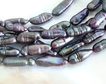Half Strand Biwa Fresh Water Pearl, 16-22x8-10mm Peacock Biwa Pearl, Reborn Natural Bar Pearl, Stick Pearl, P-0068