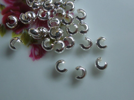 925 Solid Sterling Silver 3mm Crimp Cover Bead 50pcs #5402-3