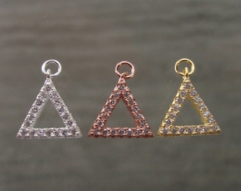 925 Sterling Silver Tiny Small Triangle Charm Pendant, 2 pcs, 9mm Diamond CZ Traingle, Minimalist Collections, PC-0089
