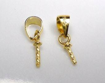 2 pcs, 18K Gold 925 Sterling Silver 2mm Cup and Peg Drop Bail, For Half drilled beads, CC-0401