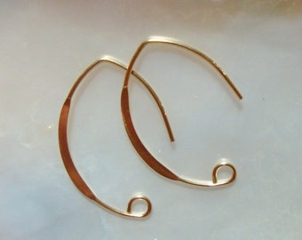 2 pcs, 26x17mm, 20 gauge wire, 14k Gold Filled V Shape Hammered Earwire, Leaf shape Sexy Ear Wires, EW-0029