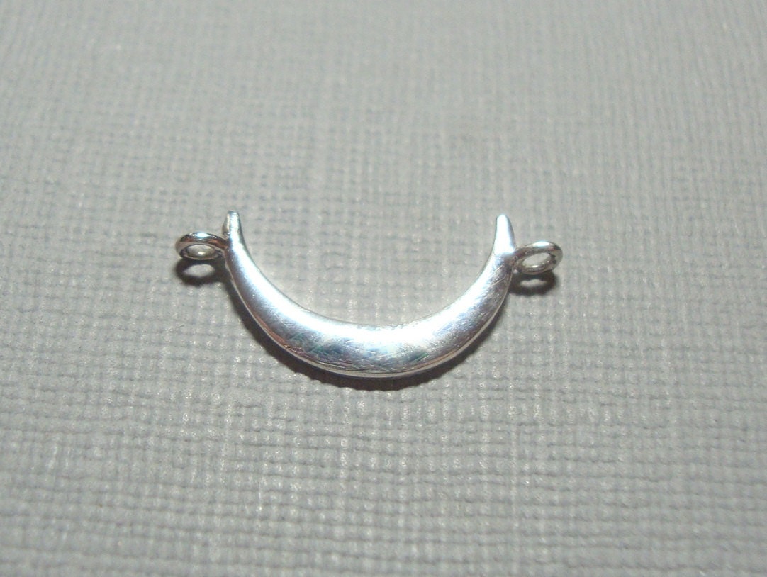 1 Pc, 925 Sterling Silver Crescent Moon Double Link, Sideway Moon