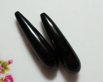 one pair, 7x30mm, Black Agate Smooth Elongated Teardrop Briolette, Top Drilled, Half Drilled, AAA Quality, Designer Pieces, GS-0376